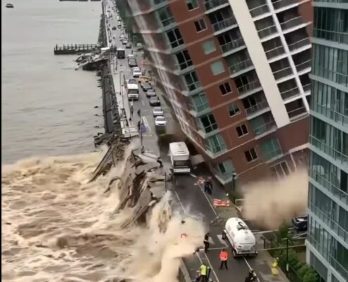 Flooding causes complete collapse of riverside buildings!.